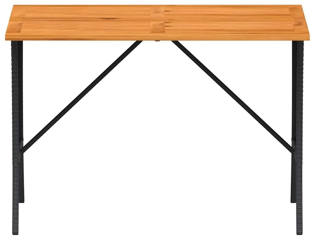 fekete polyrattan kerti asztal akácfa lappal 105x75x72 cm