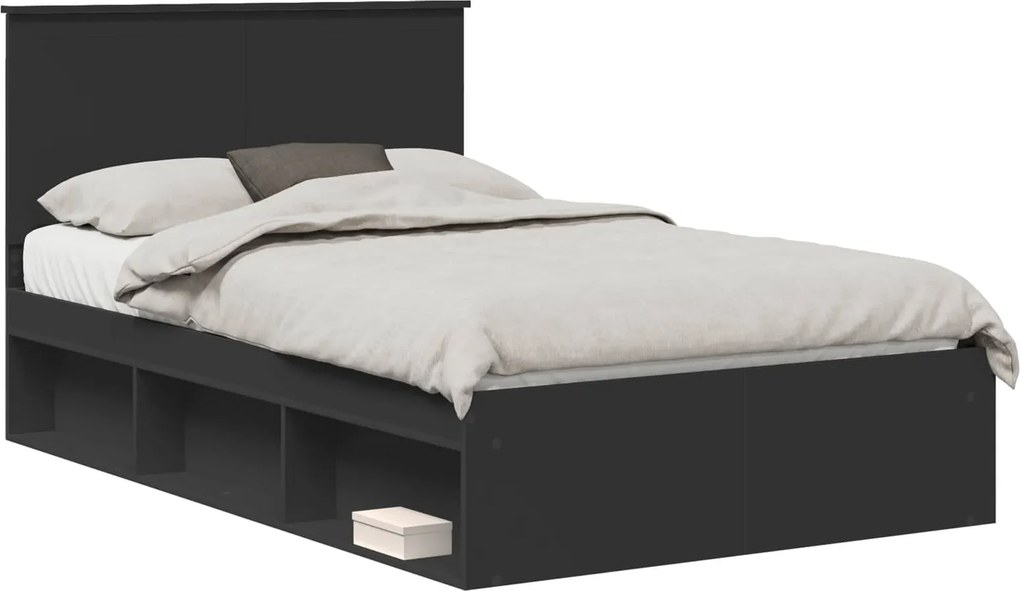 vidaXL Ágykeret fejtámlával Fekete 120 x 200 cm Tömör fenyőfa