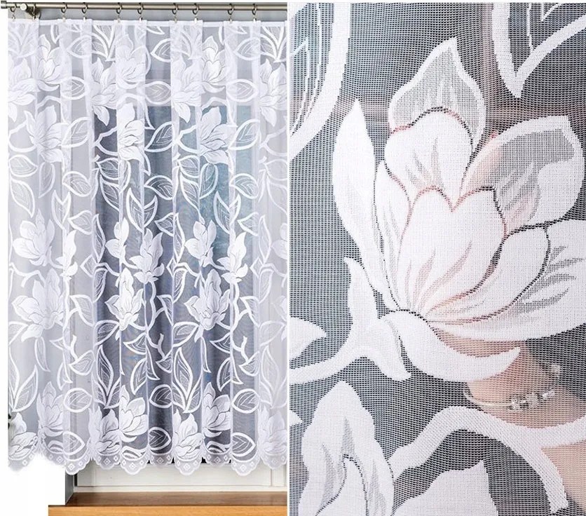 Jacquard mintás függöny 023338, 400x150cm egyenes, virágmintás (szegélyekkel)