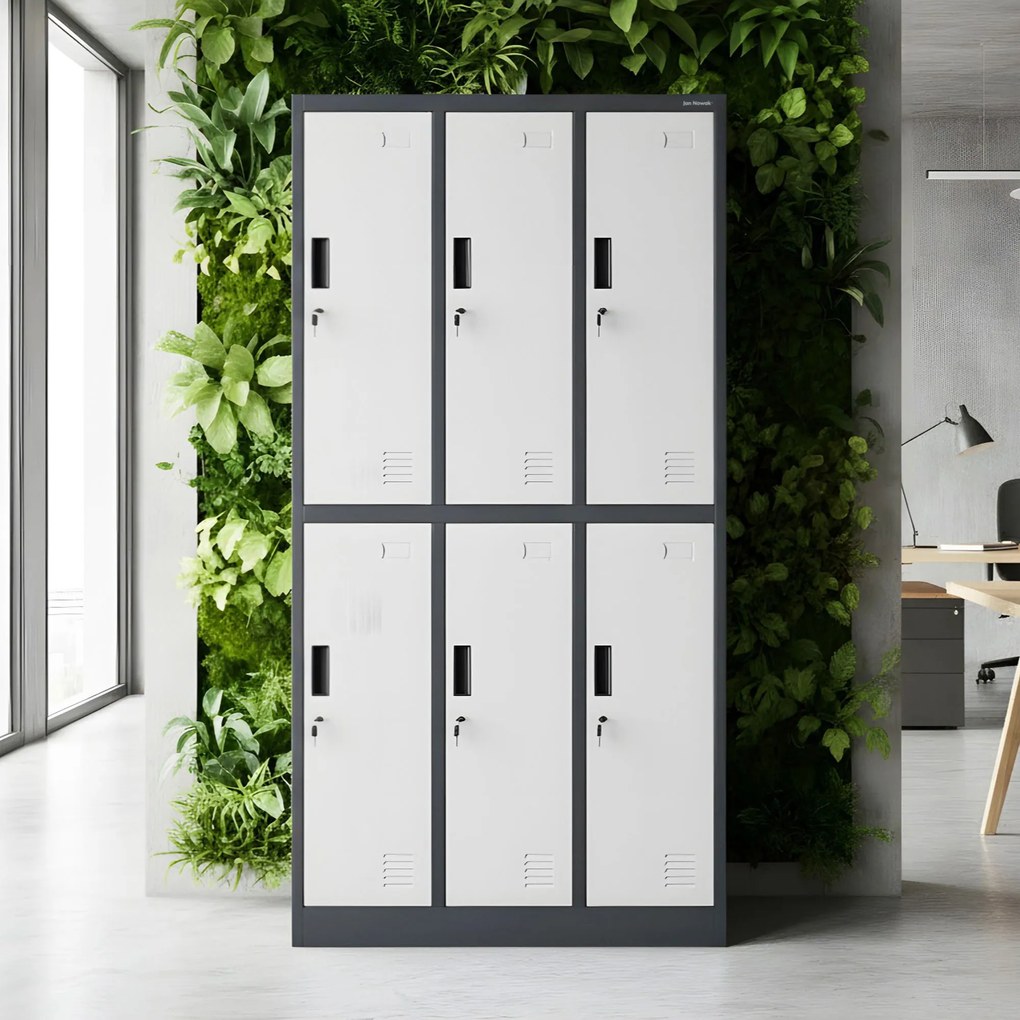 Fém öltözőszekrény 6 rekeszes IGOR, 900 x 1850 x 450 mm, antracit-fehér