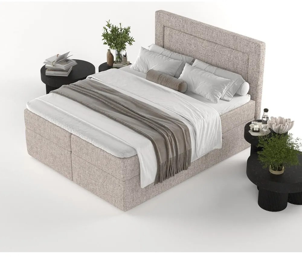 Világosbarna ágyneműtartós boxspring ágy 160x200 cm Imagine – Maison de Rêve