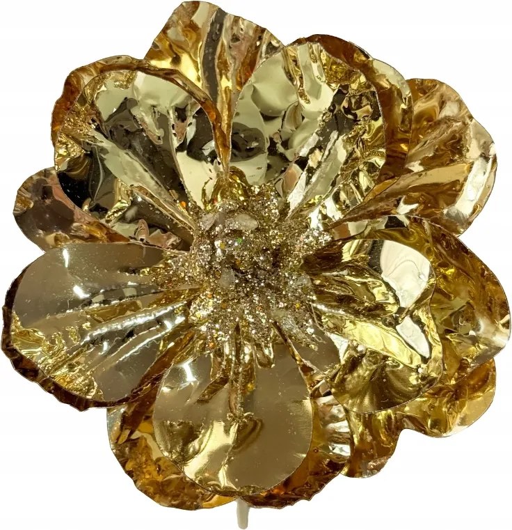 Arany Magnólia Klipszes Rögzítéssel, Fémes Magnólia Virágok Karácsonyfára, Díszek, Levél