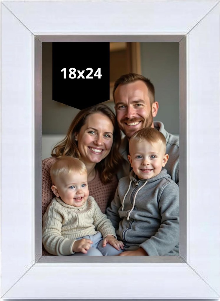 Képkeret portré oklevél 18x24 fehér Gloria ezüst csíkos