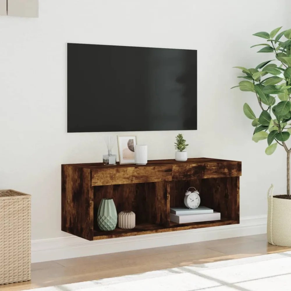 füstös tölgy színű TV-szekrény LED-világítással 80 x 30 x 30 cm