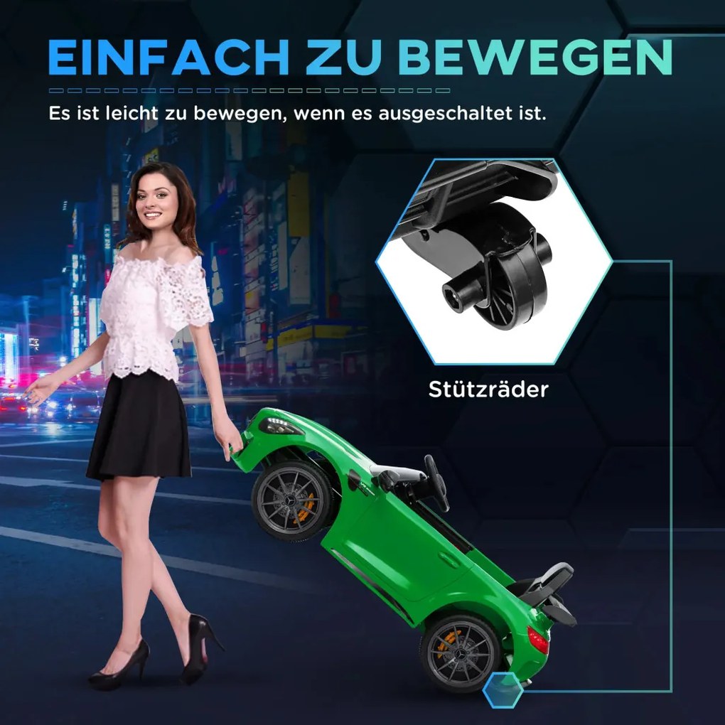 AIYAPLAY Elektromos gyerekautó, Mercedes, 3-5 km/h, távirányító, fények és zene, zöld