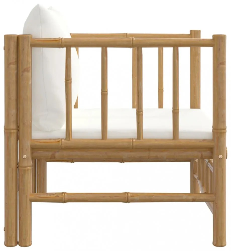 Bambusz kerti kanapé krémfehér párnákkal