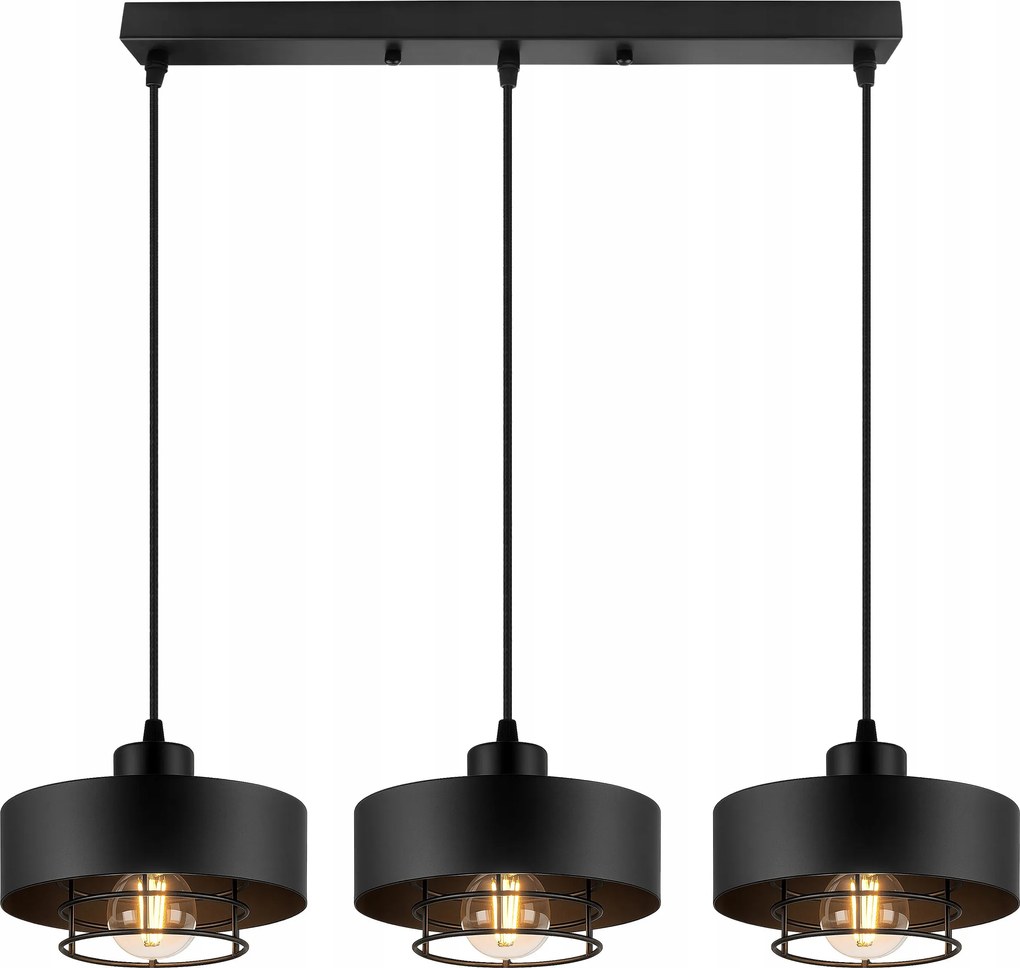 Mennyezeti Lámpa Függő Led Csillár Fém lámpabúra 3xE27 Fekete Modern