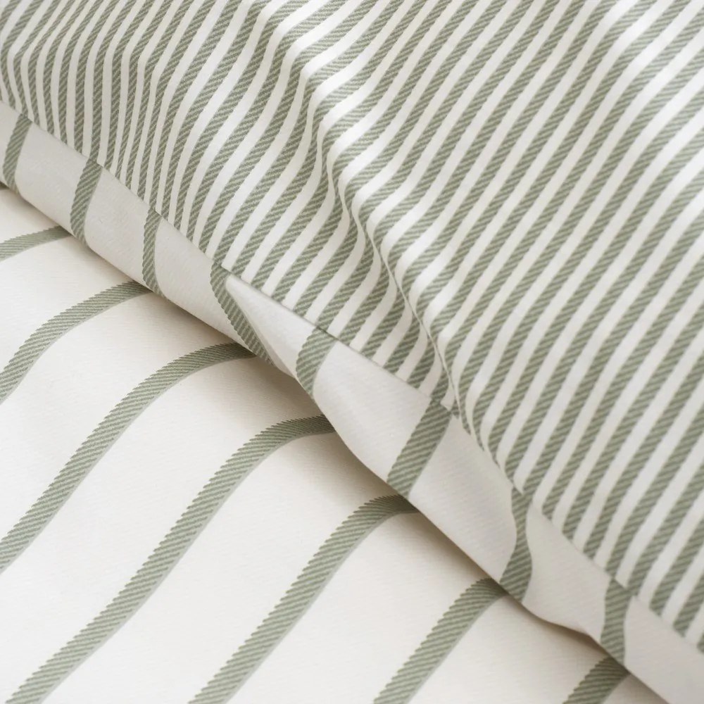 Zöld-krémszínű kétszemélyes-hosszabbított pamut ágyneműhuzat 230x220 cm Hampton Stripe – Bianca