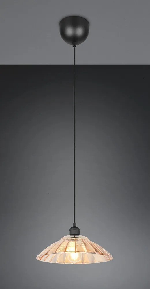 Fekete-borostyán színű fém függőlámpa üveg búrával ø 29,5 cm Eluna – Reality