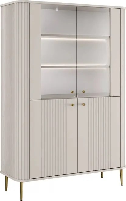Vesper négyajtós vitrines szekrény 103 cm - kasmír / arany lábak