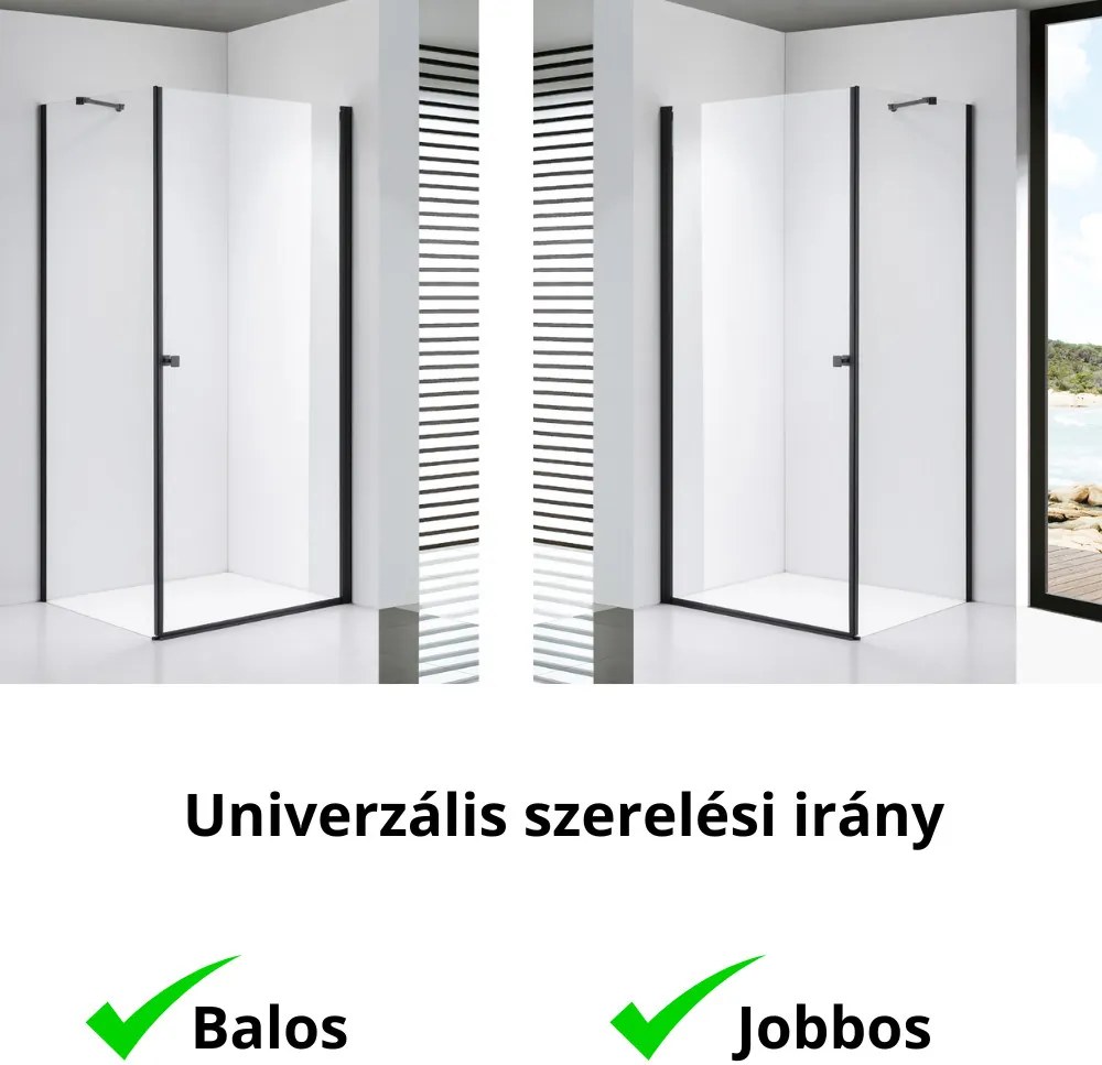 Stuxi Bari Black 100x80 aszimmetrikus nyílóajtós zuhanykabin 6 mm vízlepergető biztonsági üveggel, matt fekete