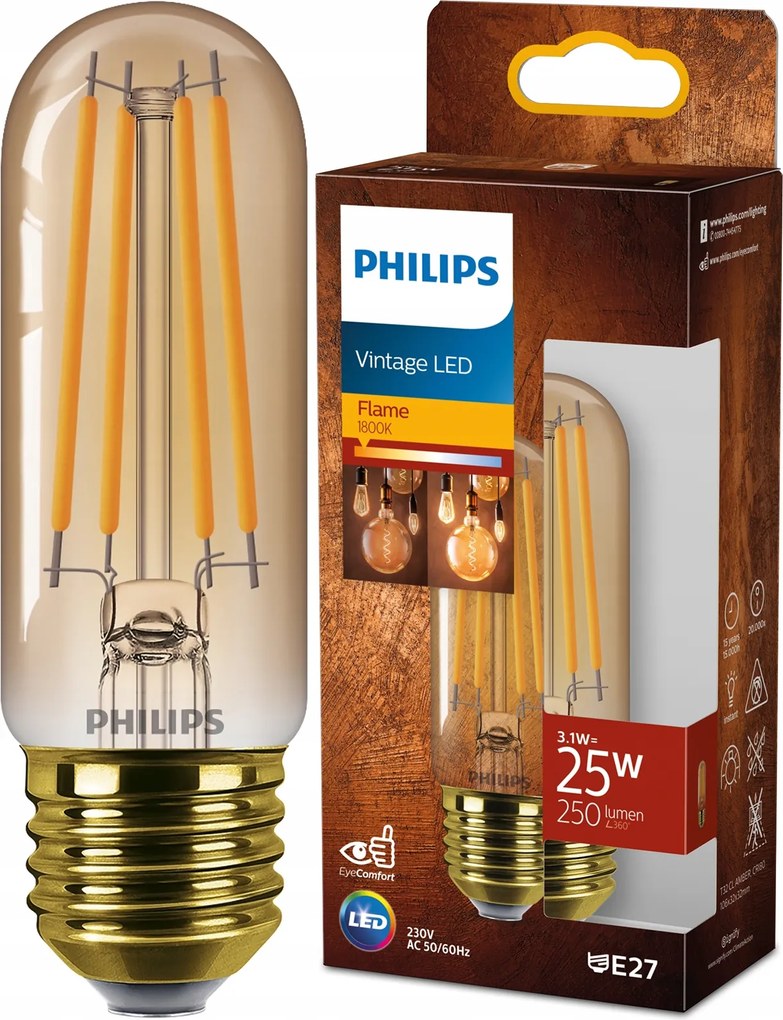 Led izzó Philips E27 T32 3W 25W 1800K Filament Vintage Amber Dekoratív