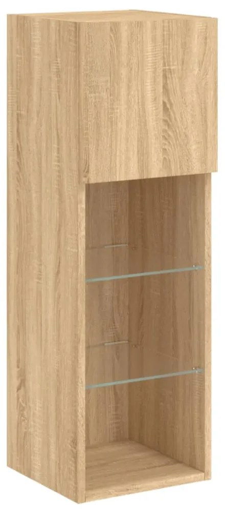 2 db sonoma tölgy színű TV-szekrény LED-ekkel 30,5x30x90 cm