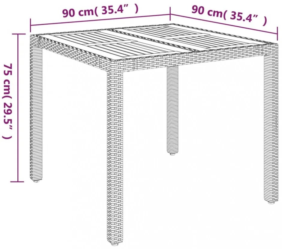 szürke polyrattan falapos kerti asztal 90 x 90 x 75 cm