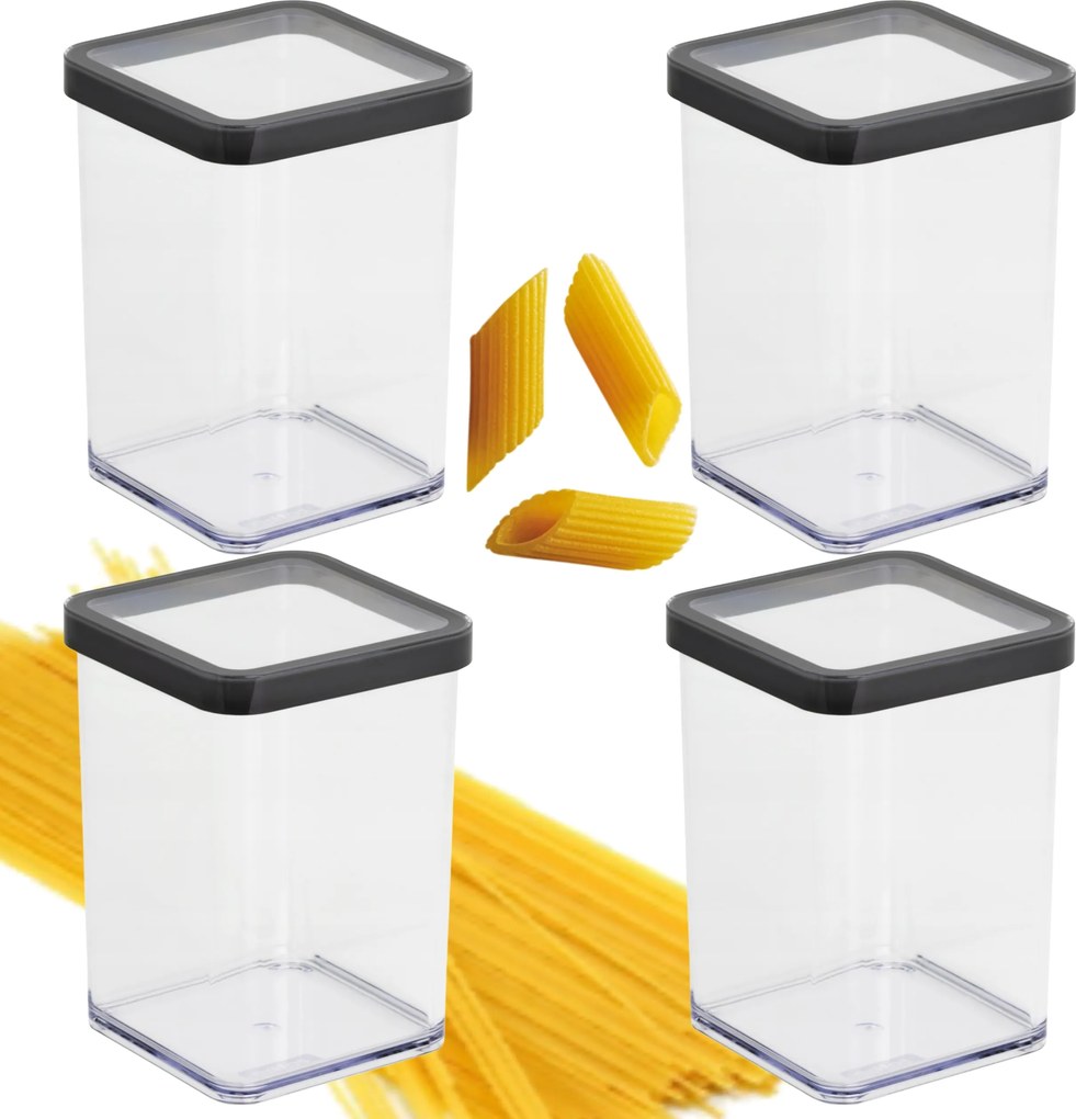 4 Darabos Rotho Tészta És Liszt Tároló Szett, 1 Literes, Grafit Színű, Loft