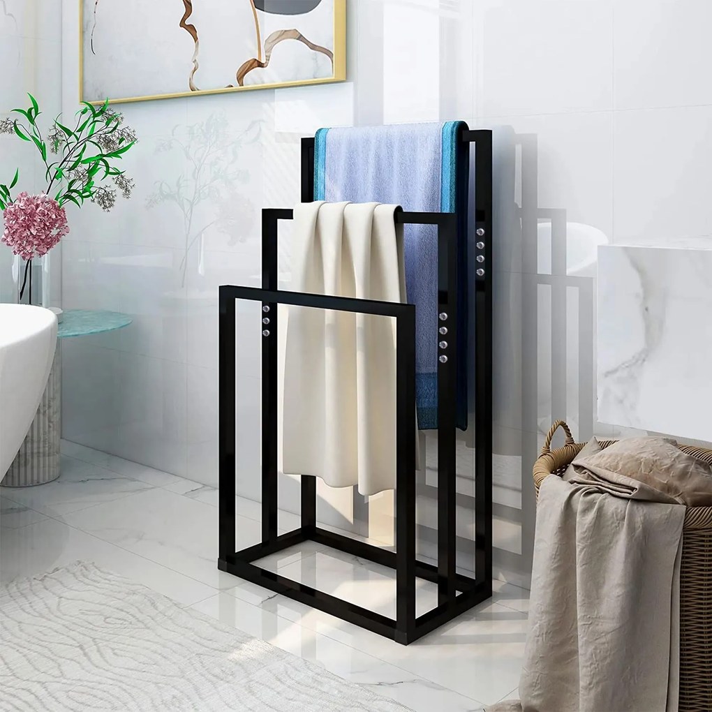 Tutumi Tutumi, 3 karos fém törülközőtartó 600x260x1000 mm 391840, fekete matt, HOM-01003