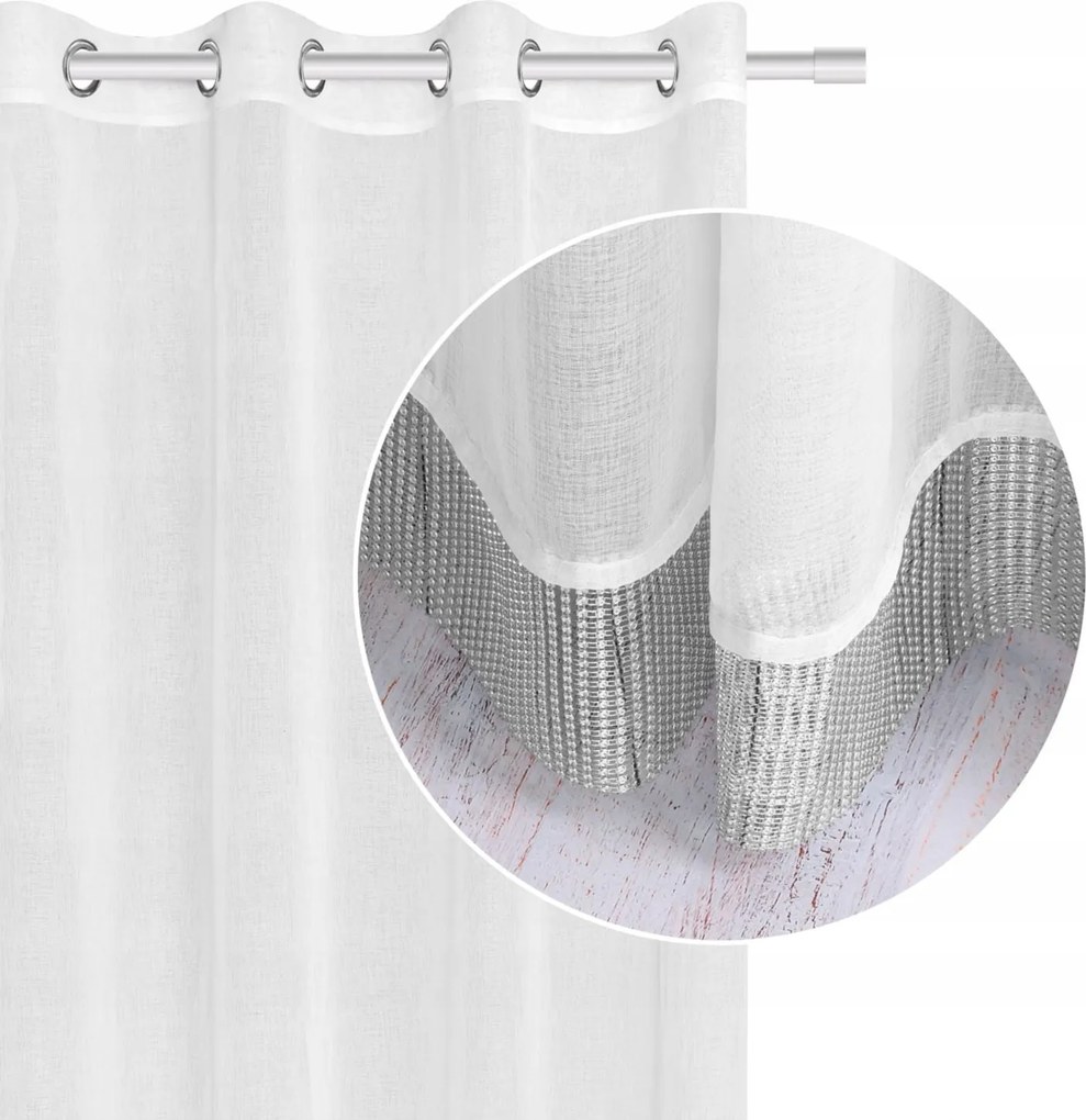 Stone kész függöny 140x250 fehér, dekoratív szalaggal