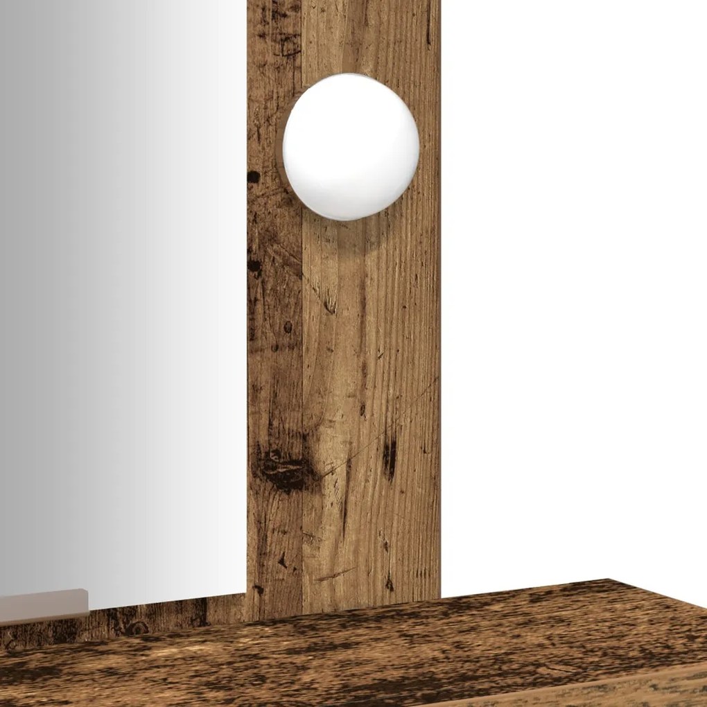 Sminkasztal LED Fényekkel Régi Fa 50x41x140 cm