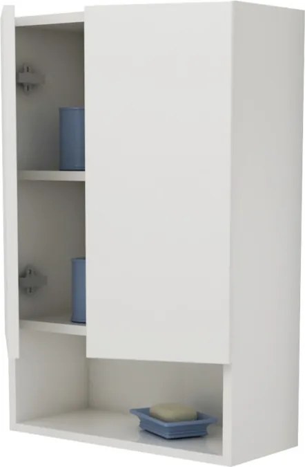 Zed 2 ajtós fali fürdőszobai szekrény, Fényes fehér / Fehér, MDF, 48 x 22 x 72 cm