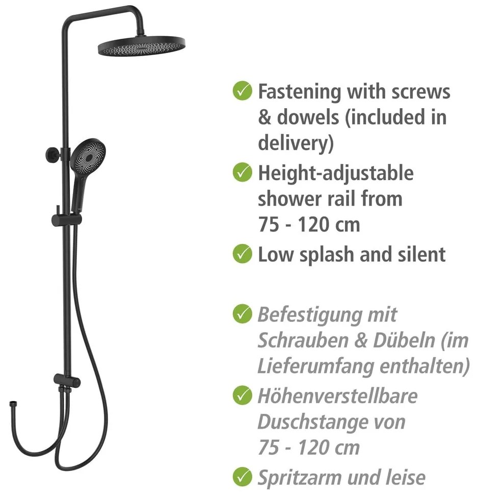 Fekete rozsdamentes acél zuhanyszett 120 cm Soft Water – Wenko