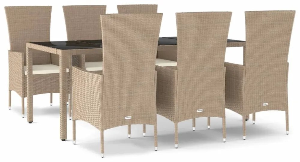 vidaXL 7 részes bézs polyrattan kerti étkezőgarnitúra párnákkal