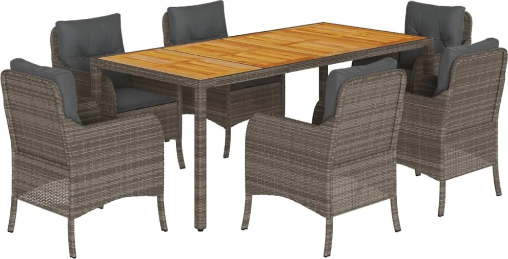 vidaXL 7 részes szürke polyrattan kerti étkezőgarnitúra párnával