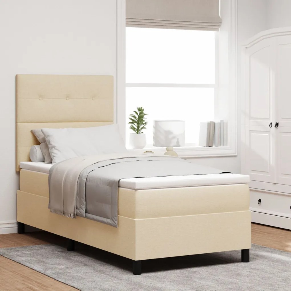 Box Spring Ágy Matraccal Krémszínű Egyszemélyes Szövet