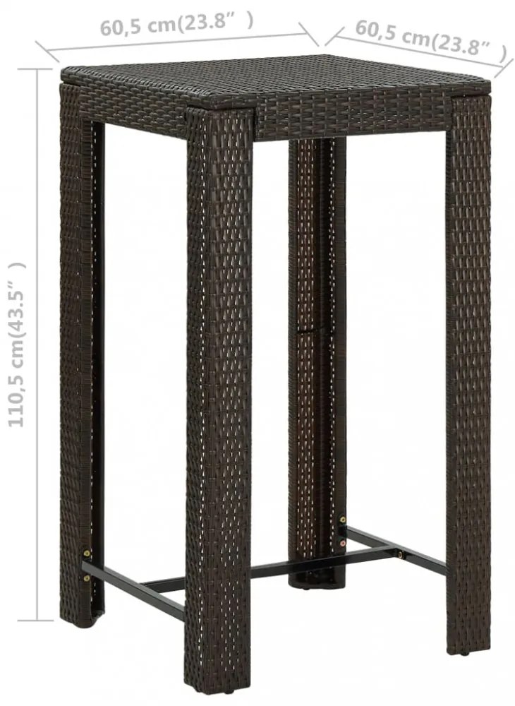 barna polyrattan kerti bárasztal 60,5 x 60,5 x 110,5 cm