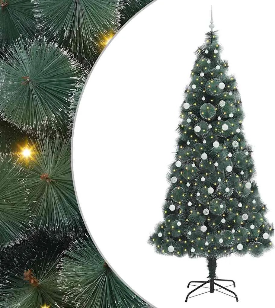 vidaXL Mesterséges, előre világított karácsonyfa gömbökkel Zöld 240 cm