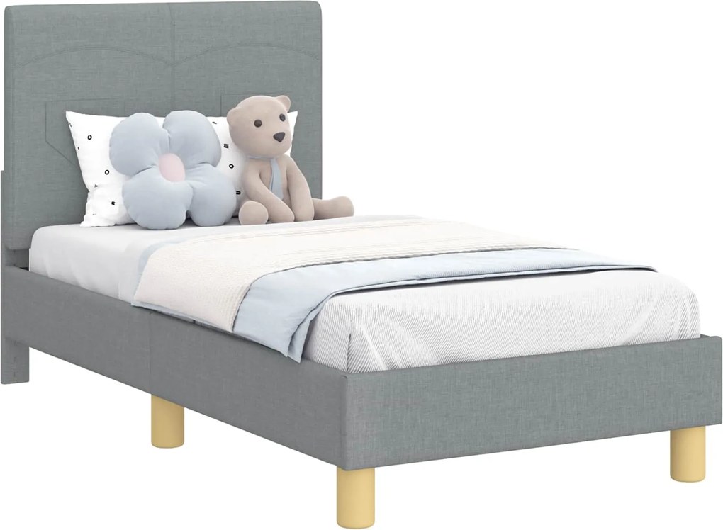 vidaXL Gyerekágy keret fejtámlával Világosszürke 70 x 140 cm szövet