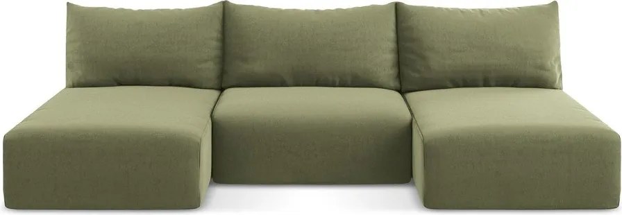 Zöld bársony kinyitható-tárolóhelyes (U alakú) sarokkanapé Kalena – Makamii