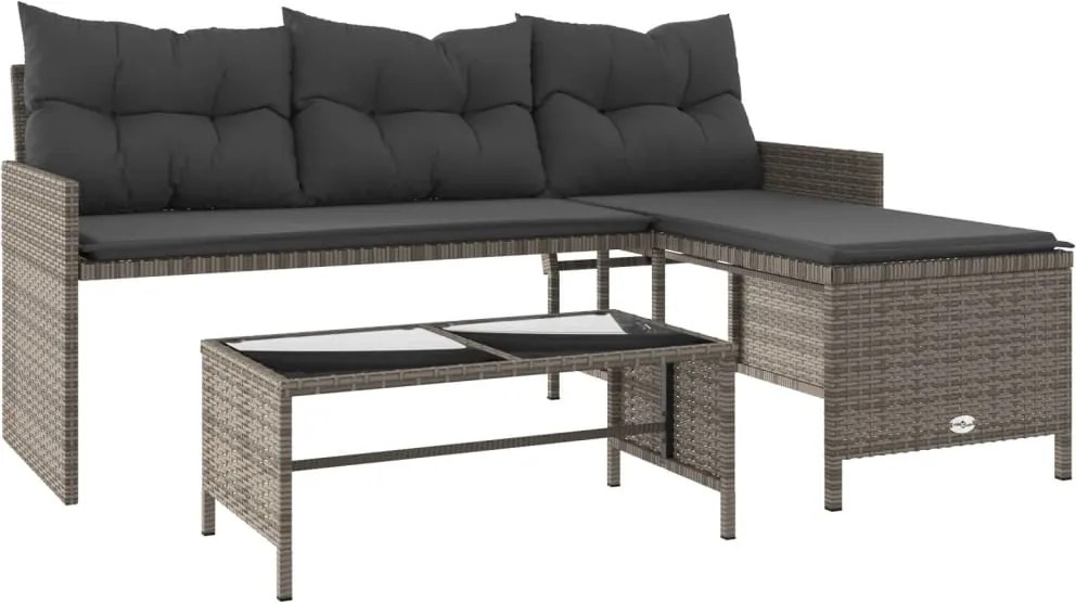 vidaXL L-alakú szürke polyrattan kerti kanapé asztallal és párnákkal