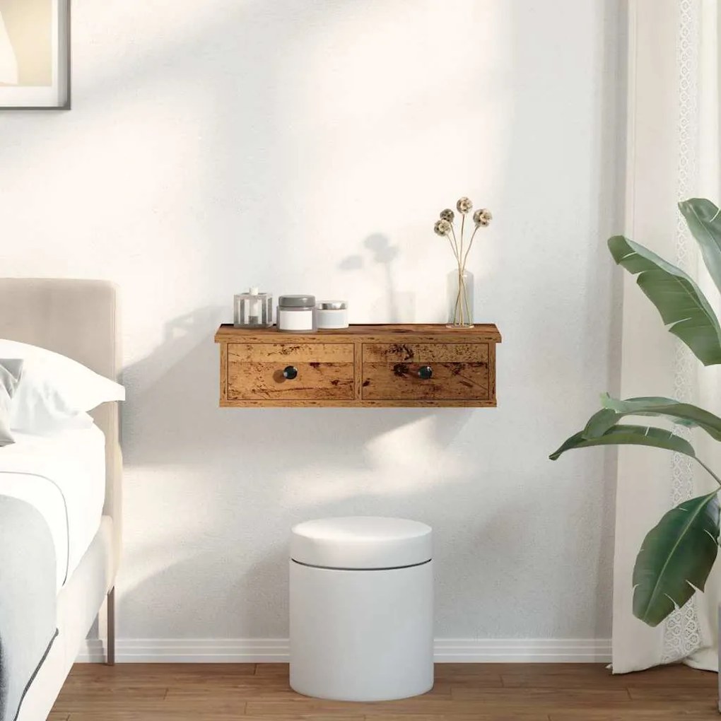 Falipolc fiókokkal régi fa 60x28x15 cm műszaki fa