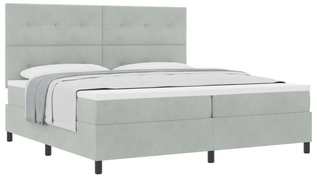 Boxspring Ágy Matraccal Világosszürke 200x200 cm Bársony