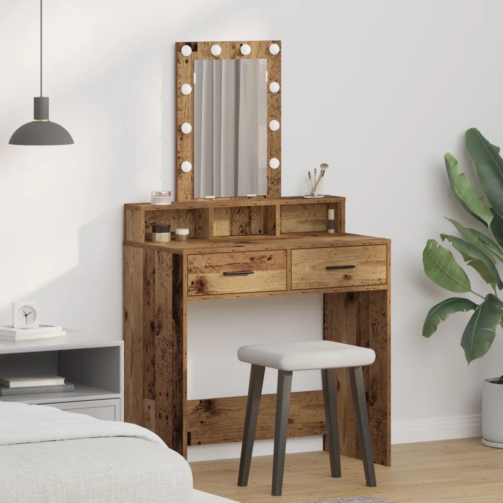 Piperasztal LED világítással - Vintage fa stílus, 79x41x140 cm