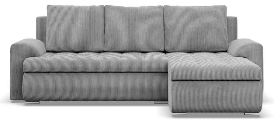 Tokio sarokkanapé, 2 ágyneműtartóval, kordbársony, jobboldali, szürke