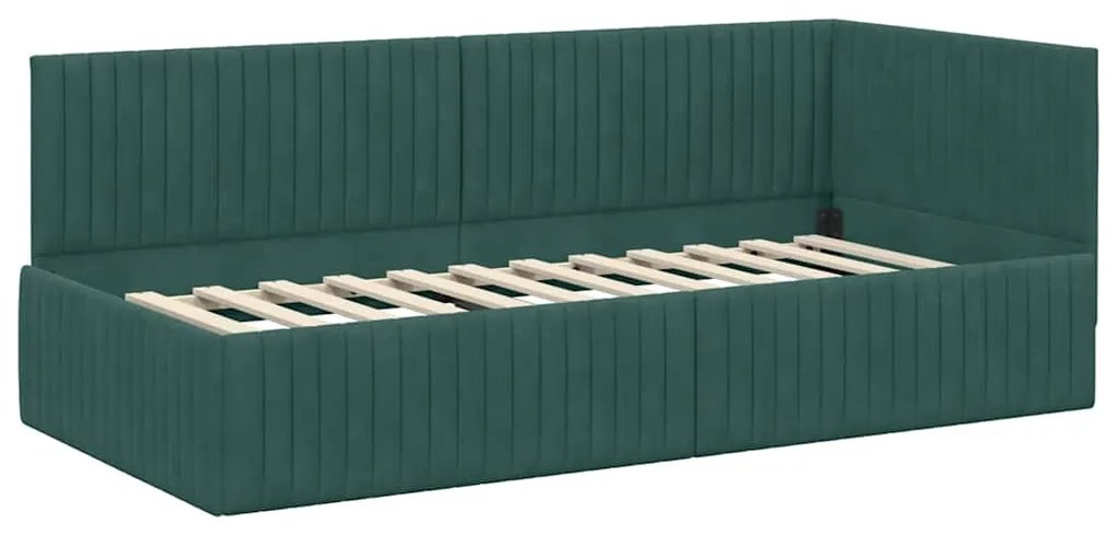 Sarokágy keret fejtámlával Sötétzöld 90 x 200 cm Bársony