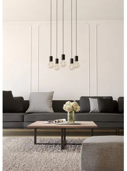 Eglo 390267 - Csillár zsinóron HUEBRO 5xE27/40W/230V fekete