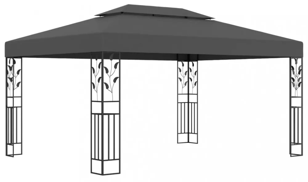 antracitszürke dupla tetős pavilon LED fényfüzérrel 3 x 4 m
