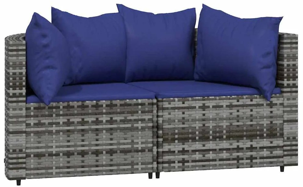 2 db szürke polyrattan kerti sarokkanapé párnával