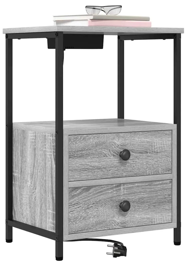 vidaXL Éjjeliszekrény fiókkal Szürke Sonoma 40 x 31 x 60 cm Faanyag