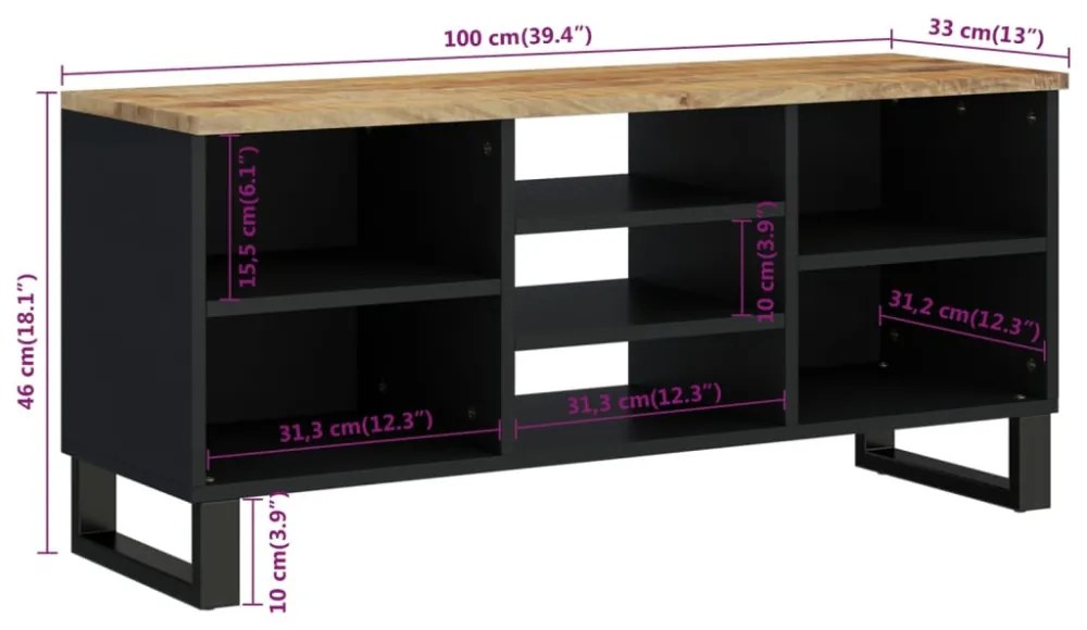 tömör mangó- és szerelt fa TV-szekrény 100 x 33 x 46 cm