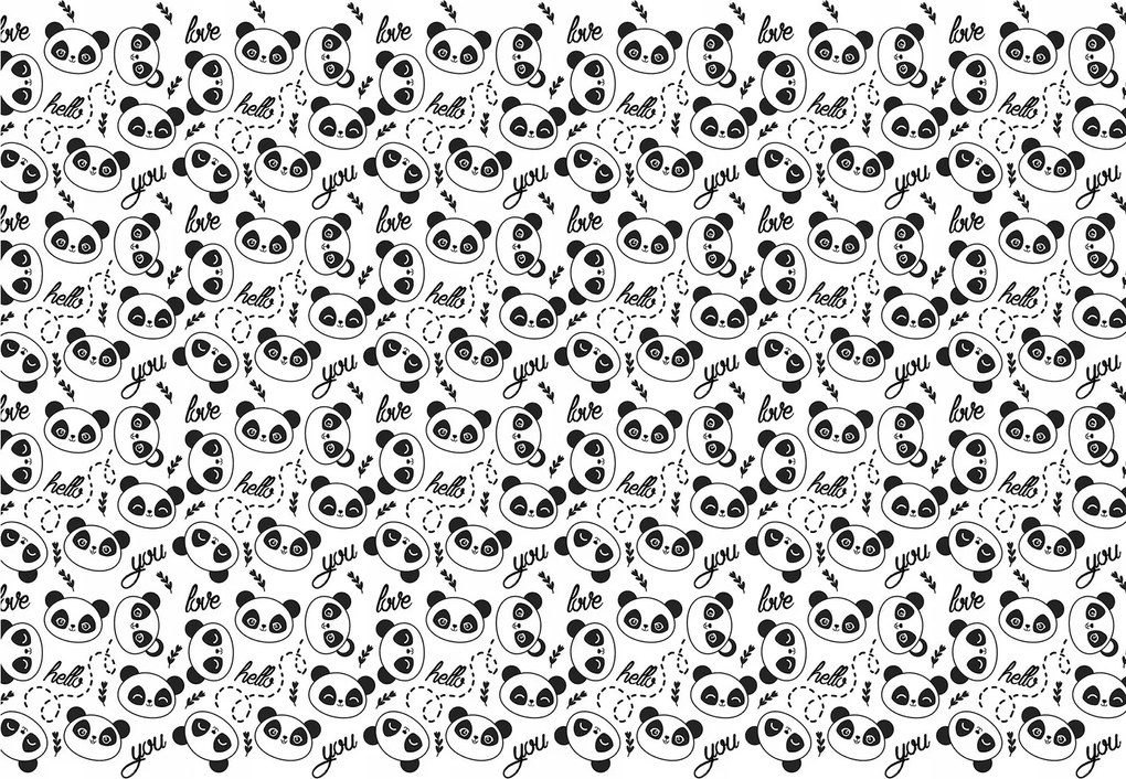 Flizelin fotótapéta Fekete fehér Panda Love szív felirat 254x184 +ragasztó