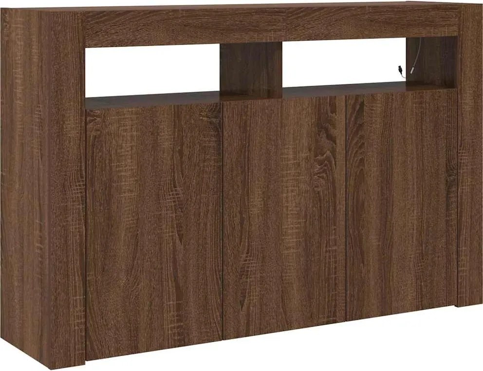 vidaXL Széf LED -es lámpákkal Barna Tölgy 116 x 30 x 75 cm Faanyag