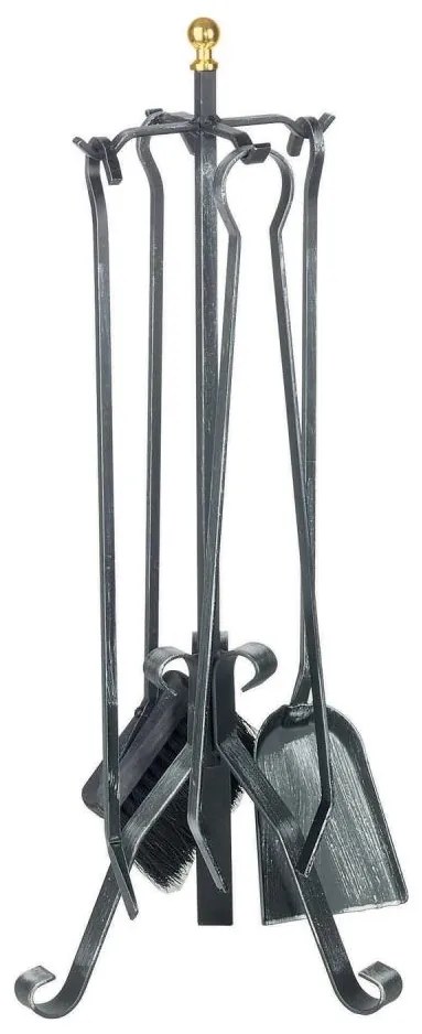 Kovácsolt kandalló szerszámok 5 db antracit/patinás