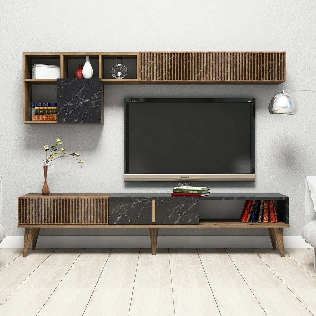 Milan Walnut and Black TV fal