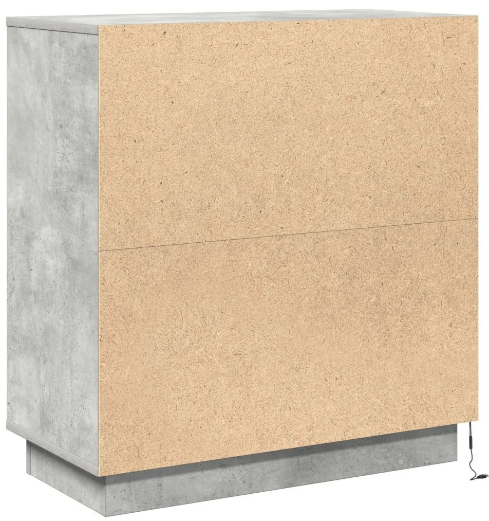LED-es oldalszekrény, betonszürke, 71x34,5x75 cm, mérnöki fa