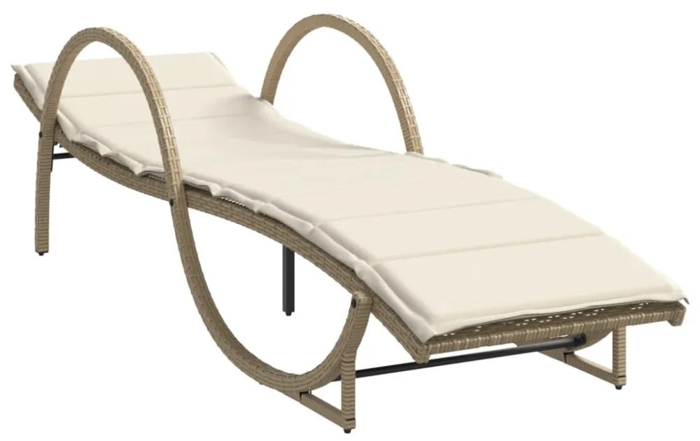 bézs polyrattan napozóágy párnával 60 x 199 x 42 cm