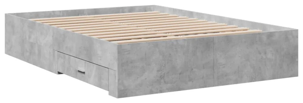 betonszürke szerelt fa ágykeret fiókokkal 120 x 200 cm