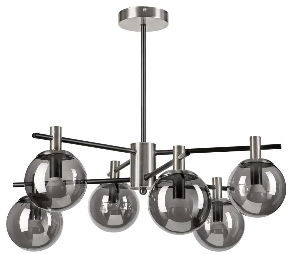 Csillár rúdon LILOU 6xE14/5W/230V matt króm/füstös